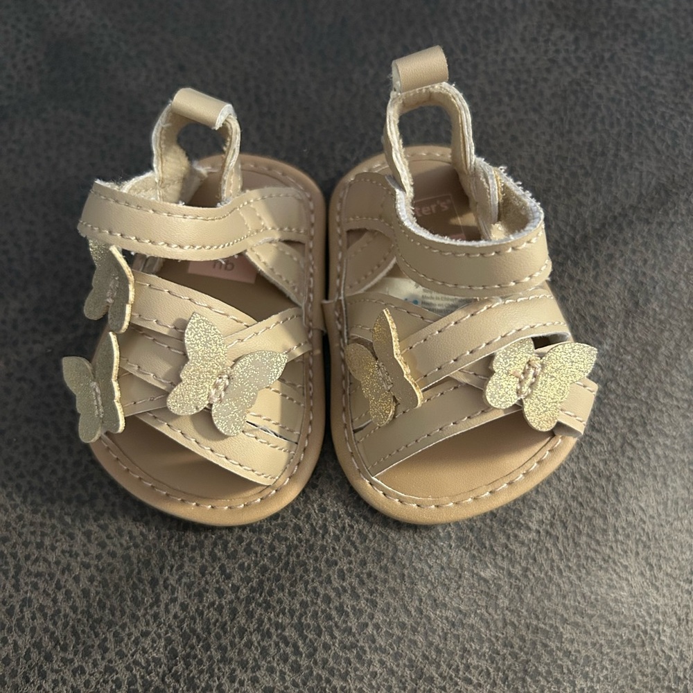 Carter's Tan Sandals with Gold Butterflies